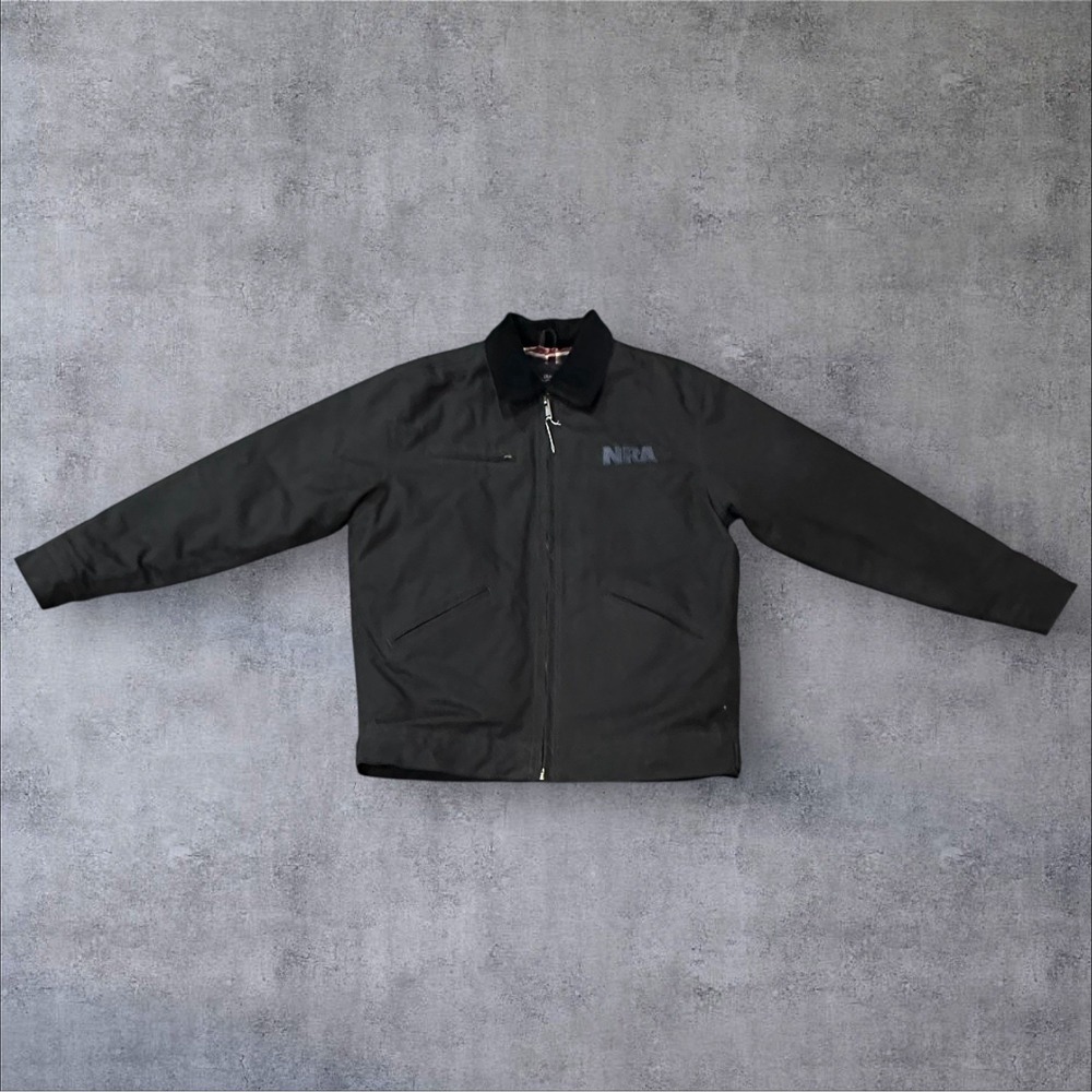 Burks Bay Jacket Mens Med Black Canvas NRA Logo Embroidered Plaid Lined Corduroy
